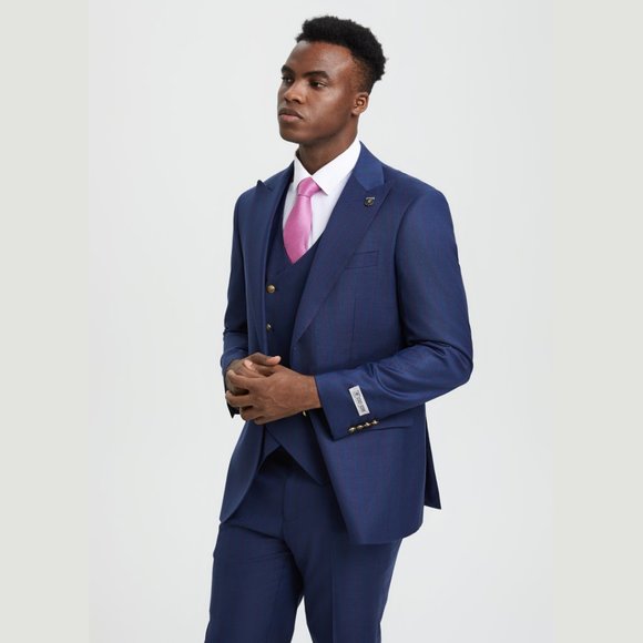 Stacy Adams 2-Tone Pinstriped 3pc Mens Suit, Royal Indigo - Picture 3 of 5